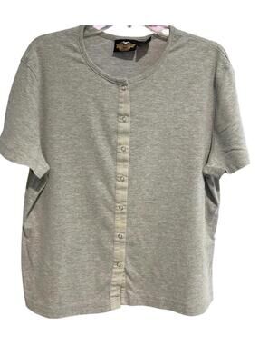 Harley Davidson Women's Top Shirt XL Gray Stretch Snap Front Cropped